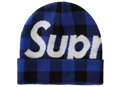 Pre-owned Supreme Big Logo Beanie (fw20) In Blue Plaid