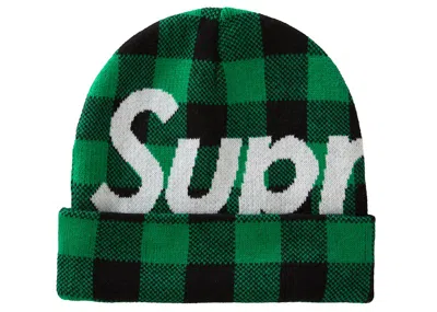 Pre-owned Supreme Big Logo Beanie (fw20) In Green Plaid