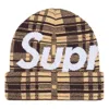 Supreme Big Logo Beanie (fw23) 'tan Plaid' In Brown