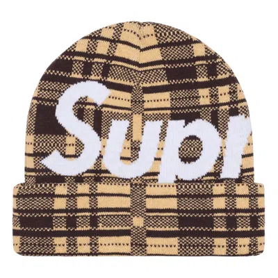 Supreme Big Logo Beanie (fw23) 'tan Plaid' In Brown