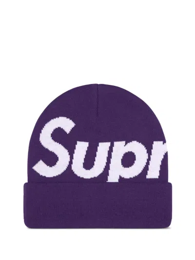 Supreme Big Logo Beanie Hat In Purple