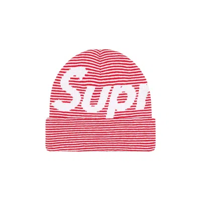Pre-owned Supreme Big Logo Beanie 'red Stripe'