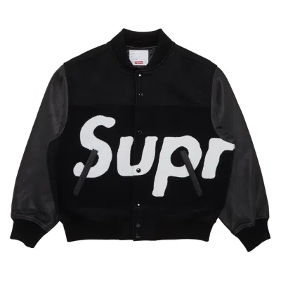Pre-owned Supreme Big Logo Chenille Varsity Jacket 'black'