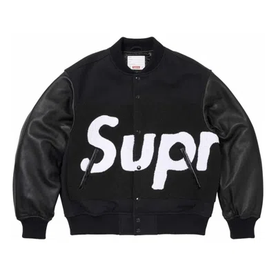 Supreme Big Logo Chenille Varsity Jacket 'black Whtie'