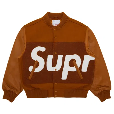 Pre-owned Supreme Big Logo Chenille Varsity Jacket 'mustard' In Yellow