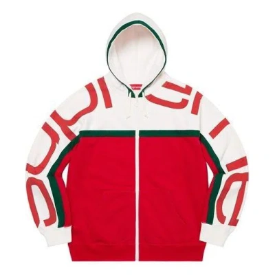 Supreme Big Logo Paneled Zip Up Hooded Sweatshirt 'red White'