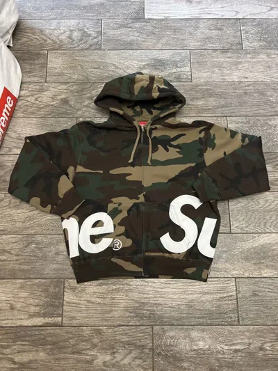Pre-owned Supreme Big Logo Zip Up Hooded Sweatshirt Camo (size Medium) In Brown