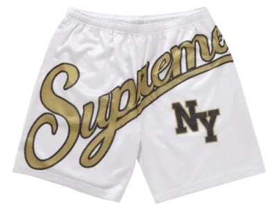 Pre-owned Supreme Big Script Mesh Shorts White (size Medium, Xl, 2xl)