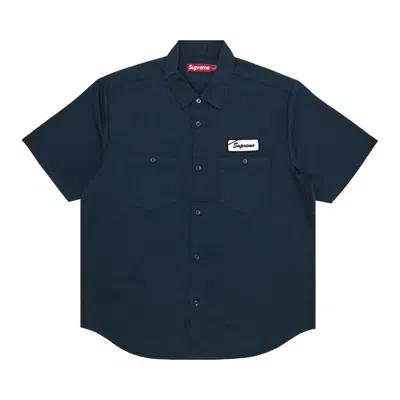 Pre-owned Supreme Bitch Short-sleeve Work Shirt 'navy' | Blue | Men's Size Xxl