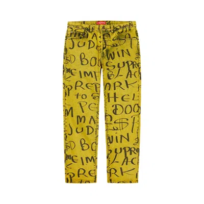 Pre-owned Supreme Black Ark Regular Jean 'fluorescent Yellow' | Men's Size 32