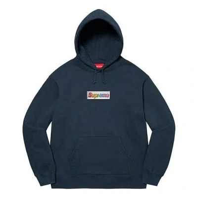 Supreme Bling Box Logo Hooded Sweatshirt 'navy White' In Blue