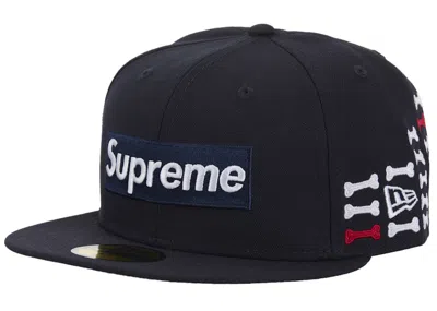 Pre-owned Supreme Bones Box Logo New Era 59fifty Fitted Hat In Navy Blue