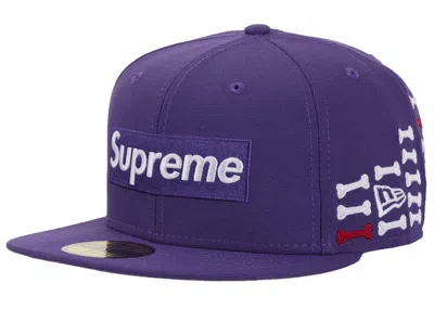 Pre-owned Supreme Bones Box Logo New Era 59fifty Fitted Hat In Purple