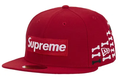 Pre-owned Supreme Bones Box Logo New Era 59fifty Fitted Hat In Red