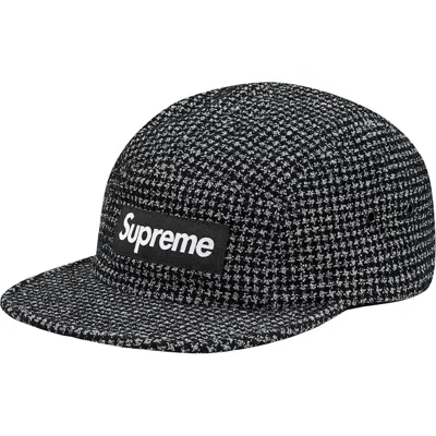 Pre-owned Supreme Boucl Houndstooth Camp Cap In Black