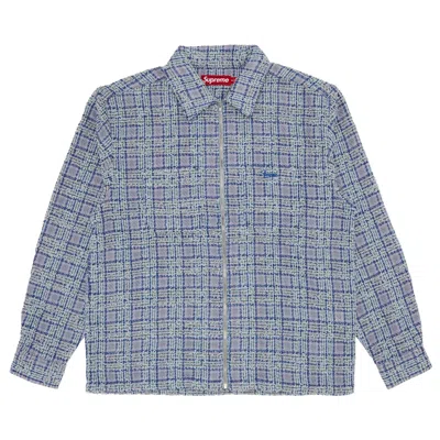 Pre-owned Supreme Bouclé Zip Up Shirt 'blue'