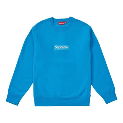 Supreme Box Logo Crewneck Bright Royal Classic Round Neck Pullover Fleece Lined Unisex Blue