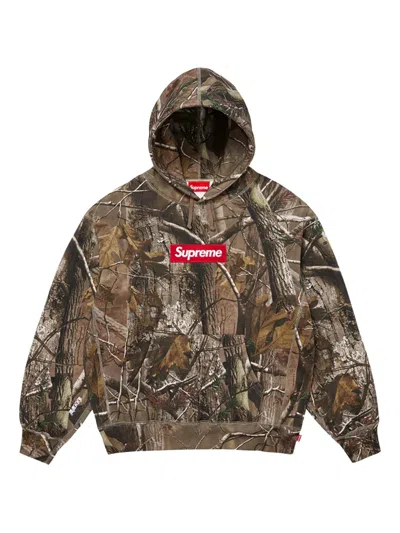 Supreme Box-logo Hoodie In Brown