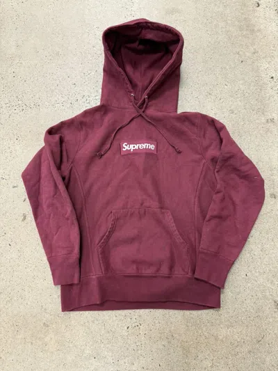 Pre-owned Supreme Box Logo Hoodie Burgundy In Red