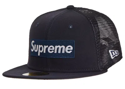 Pre-owned Supreme Box Logo Mesh Back New Era Hat (ss23) In Navy Blue