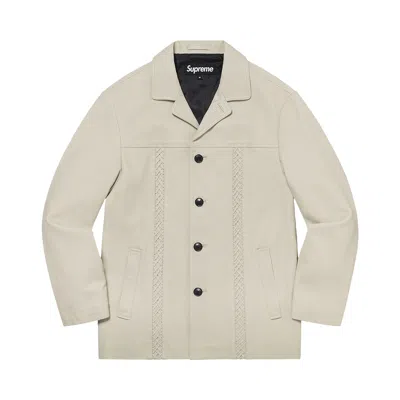 Pre-owned Supreme Braided Leather Overcoat 'sand' | White | Men's Size M