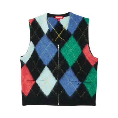 Pre-owned Supreme Brushed Argyle Zip Up Vest 'black'