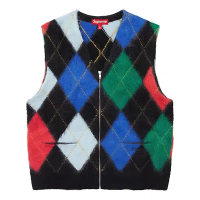 Supreme Brushed Argyle Zip Up Vest 'multi-color'