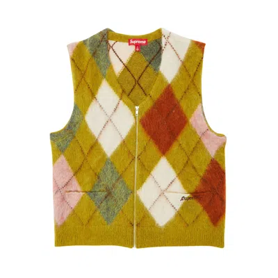 Pre-owned Supreme Brushed Argyle Zip Up Vest 'olive' In Yellow