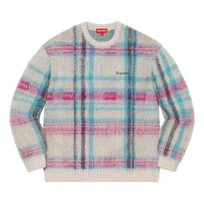 Supreme Brushed Plaid Sweater 'white Blue Pink' In Multi