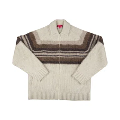 Pre-owned Supreme Brushed Wool Zip Up Sweater 'cream'
