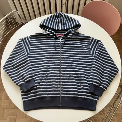 Pre-owned Supreme Brushed Zip Up Hooded Sweatshirt Navy L