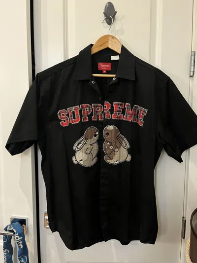 Pre-owned Supreme Bunnies Button Up Work Shirt Medium Black