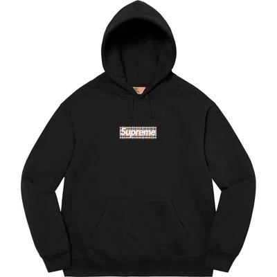 Pre-owned Supreme Burberry Box Logo Hooded Sweatshirt Black Size Medium (m)