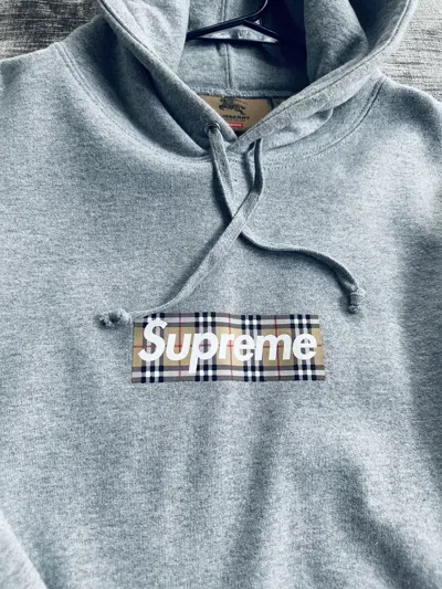 Pre-owned Supreme Burberry Box Logo Hoodie In Grey