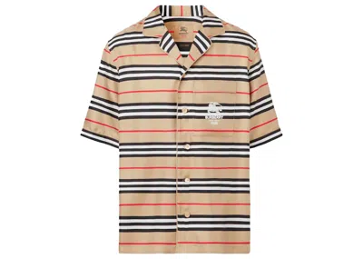 Pre-owned Supreme Burberry Icon Silk Pajama Shirt In Archive Beige