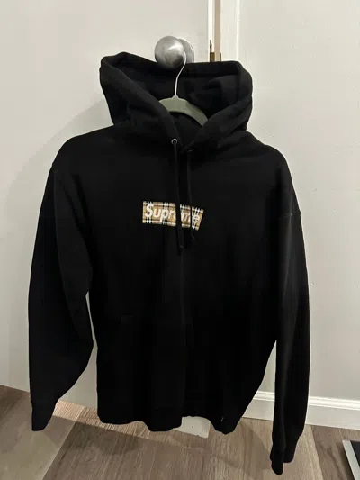Pre-owned Supreme Burberry  Box Logo Hoodie Small In Black