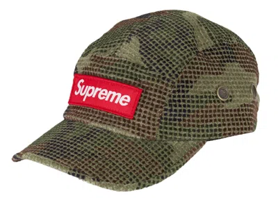 Pre-owned Supreme Camo Grid Velvet Camp Cap In Woodland Camo