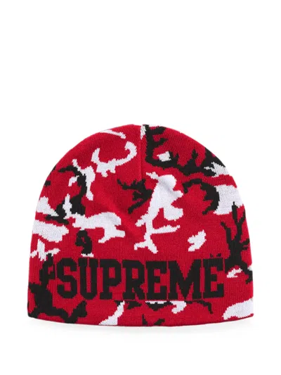 Supreme Camouflage-pattern Beanie Hat In Red