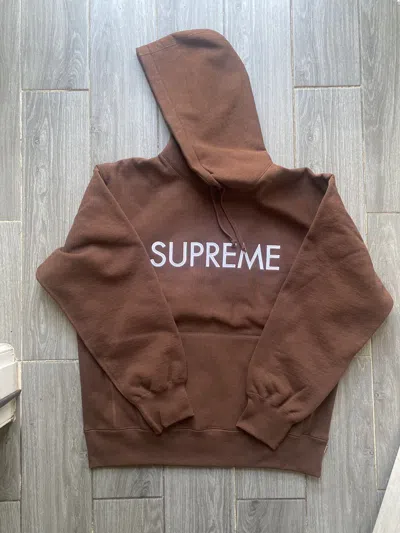 Pre-owned Supreme Capital Hooded Sweatshirt Brown Size Medium In Dark Brown