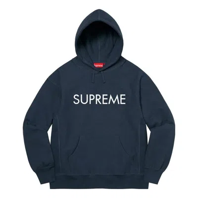 Supreme Capital Hooded Sweatshirt 'navy White' In Blue