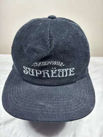 Pre-owned Supreme Champagne Corduroy 5-panel Hat In Black