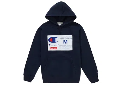 Pre-owned Supreme Champion Label Hooded Sweatshirt In Navy Blue