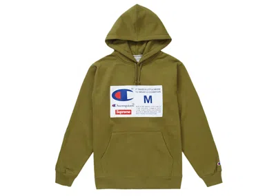 Pre-owned Supreme Champion Label Hooded Sweatshirt In Olive