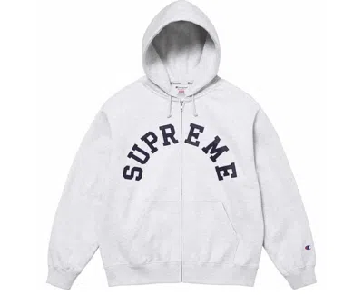 Pre-owned Supreme Champion Zip Up Hooded Sweatshirt Ash Grey Xl In Gray
