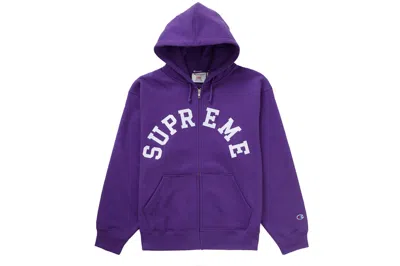 Pre-owned Supreme Champion Zip Up Hooded Sweatshirt Purple