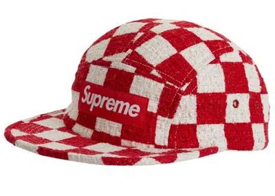 Pre-owned Supreme Checkerboard Boucle Camp Cap In Red