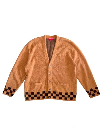 Pre-owned Supreme Checkerboard Brushed Cardigan In Brown