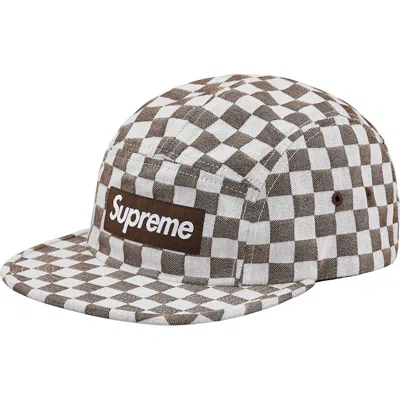 Pre-owned Supreme Checkerboard Camp Cap In Brown