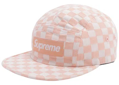 Pre-owned Supreme Checkerboard Camp Cap In Peach