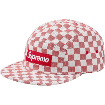 Pre-owned Supreme Checkerboard Camp Cap In Red